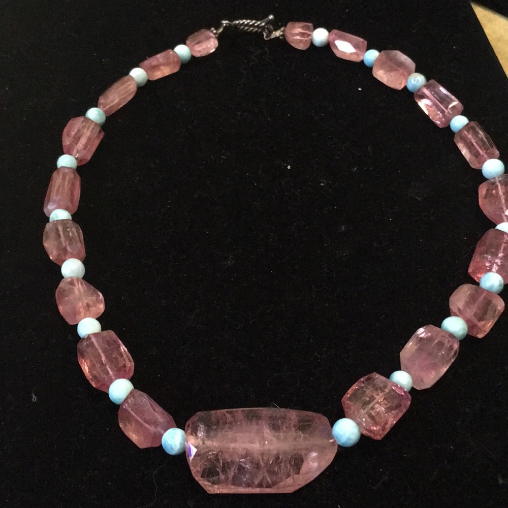 Real stones- pink tourmaline and Larimer necklace
